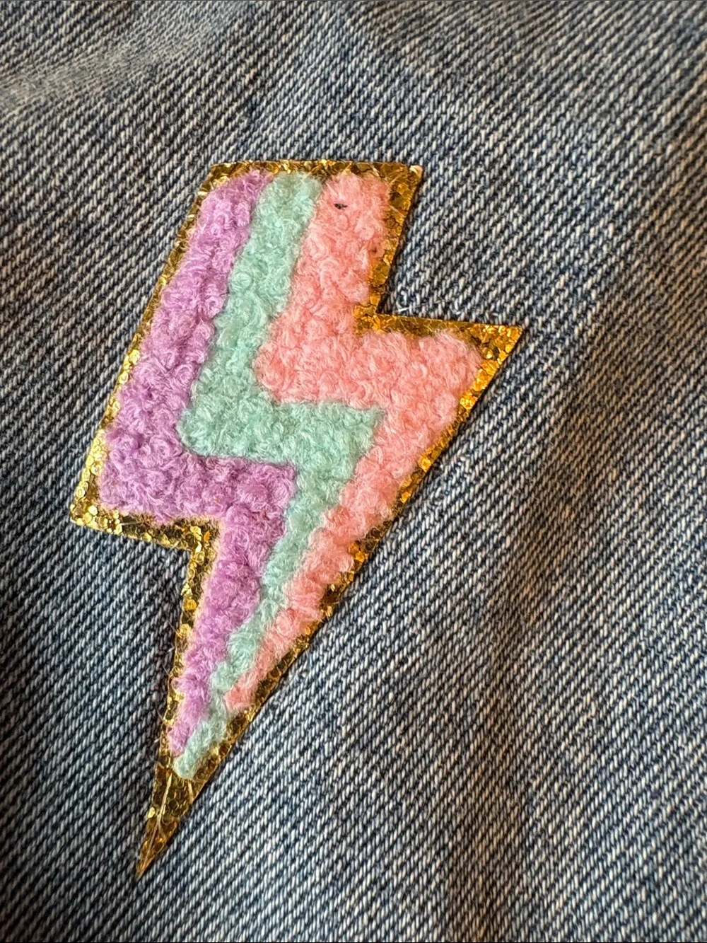 Levi’s Girls 10-12 Denim Jacket Sequin Cherry Patch Good Vibes MIA
